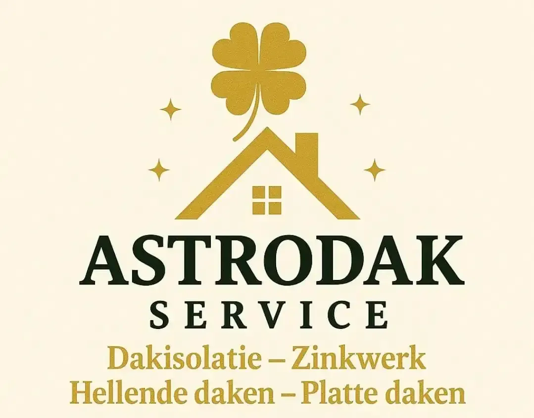 Logo van Astrodak Service met slogan Dakisolatie, Zinkwerk, Hellende daken en Platte daken